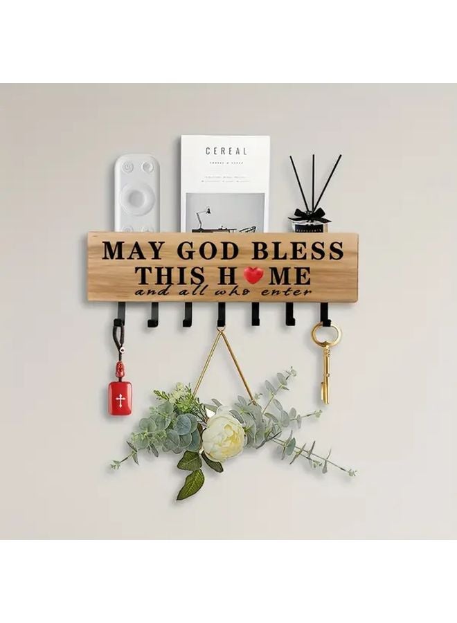 Black Wall Mounted Entry Door Key Hook Mail Organizer Storage Rack - Image 1